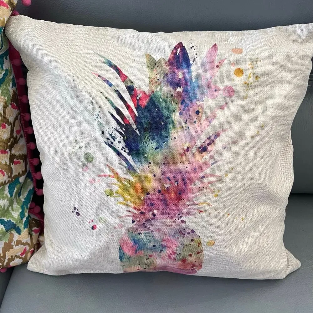 Pineapple Throw Pillows Flamenco Pom Pom Trim Tropical Beach Decor